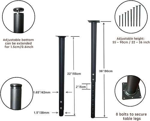 Miniatura 2 de Jahof Patas de mesa ajustables de 22-36 pulgadas (21.7-35.4 in), patas de escritorio de metal de Ø421.496 in con tornillos, patas telescópicas para