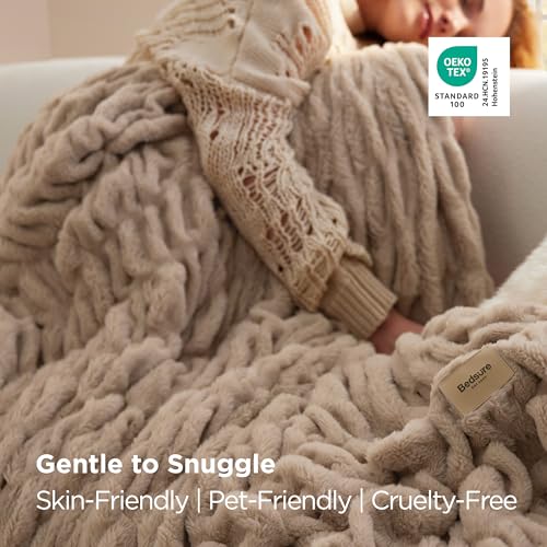 Bedsure Soft Double Sided Faux Fur Throw Blanket Light Brown 50 x60 - image 5