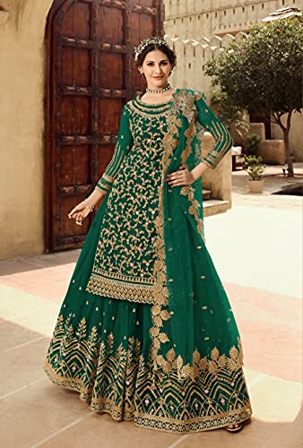 Indian/Pakistani Style Party Wear Embroidered Salwar Kameez Sharara Suit Ready To Wear3