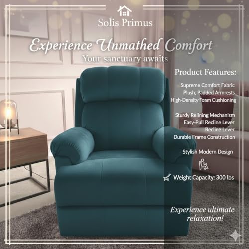 Image of Fabric Livo Recliner Sofa Chair Single Seater for Living Room, Office Manual Push Back Recliner Sofa Chair with Cushioned Armrest & Back Support (Turquoise)