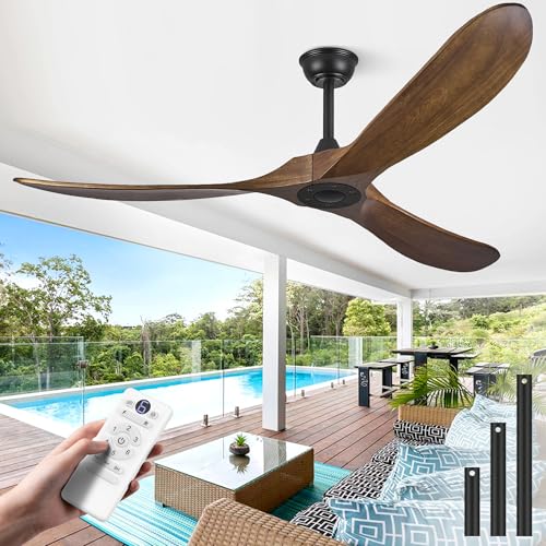 Haipeel 60' Wood Ceiling Fan no Light, 60 Inch Ceiling Fans without Lights with Remote Control...