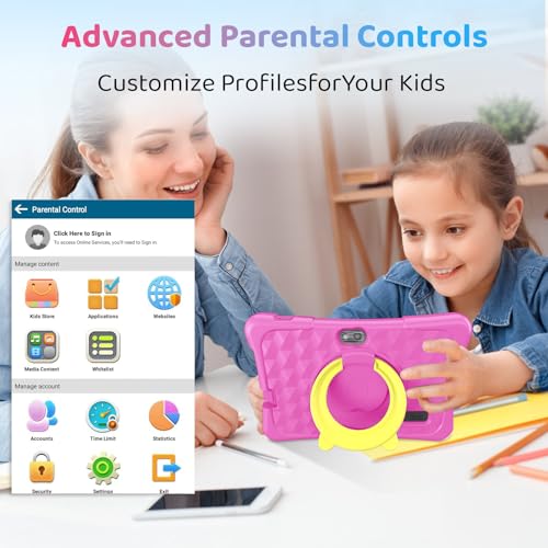 Image of Kids Tablet, 7 Inch Android 15 Tablet for Kids, 8GB+32GB 1TB Expanding, Quad Core Toddler Tablets with Shockproof Case, BT5.0, WiFi 5, Parental Controls, Games, Dual Camera (Pink)