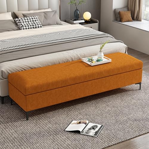 Banco de almacenamiento de cuero con gran almacenamiento, asiento multifuncional para sala de estar, dormitorio, cómodo reposapiés para entrada o tienda de ropa, 150 cm x 40 cm x 40 cm