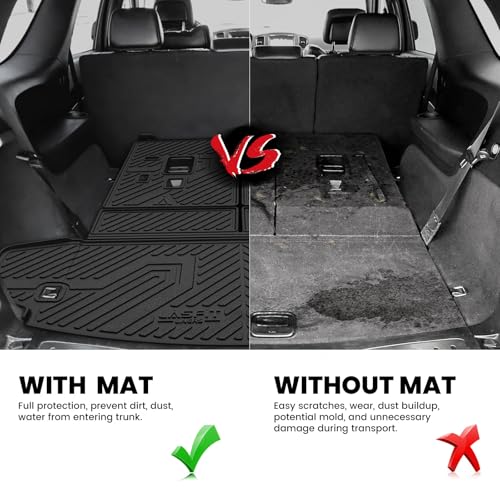 Image of LASFIT Cargo Mat for Dodge Durango 6 /7-Seat Models 2011-2026 | Not Fit 5-Seat Models, All Weather TPE Custom Fit Cargo Trunk Mat & Backrest Seat Protector, Black