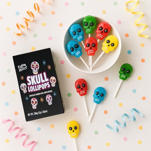 Fusion Select 24 Pcs Sugar Skull Lollipops - Colorful Halloween & Day of the Dead Candy - Individually Wrapped Novelty Treats for Kids - For Trick or Treat, Themed Party Favors & Celebrations - image 3