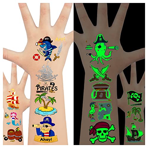 LEADTEAM Piraten Kindergeburtstag, 34 Stück Piraten Tattoo Kinder Junge Aufkleber Kinder, Piraten Spielzeug Piraten Spiel Piratenschatz Party Kleine Geschenke Kinder Mitgebsel Kindergeburtstag Junge Cover