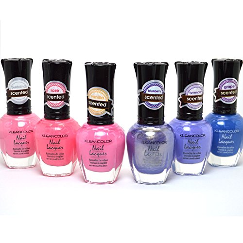 KLEANCOLOR 6 MIXED SCENTED #02 LACQUER NAIL POLISH BEAUTIFUL PINK & PURPLE COLOR + FREE EARRING