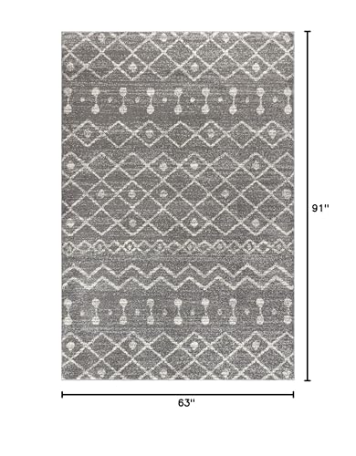 Image of JONATHAN Y Aksil Moroccan Beni Souk Gray /Cream Indoor Area Rug, 5x8, Bohemian, Scandinavian, Easy-Cleaning for Living Room, Bedroom, Kitchen, Pet Friendly, Non-Shedding (MOH208C-5)