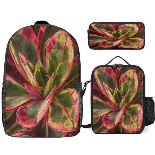 17-inch Backpack,Crossbody Lunch Bag,and Cosmetic Bags Suitable for Travel,business,casual,universal Succulent Plant Leaves Print Travel Backpacks for Men And Women