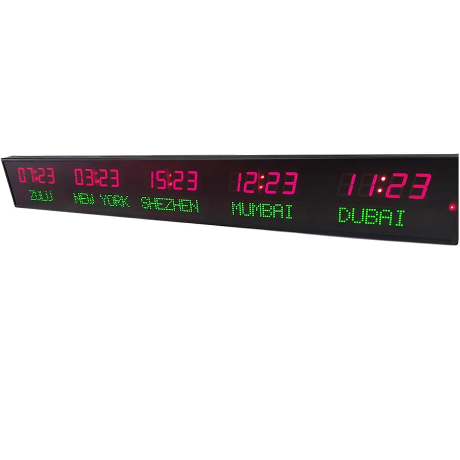 Orologio orario mondiale con display a 5 città, fusi orari multipli a LED, 3 livelli di luminosità, alloggiamento interamente in alluminio per ufficio, hotel e uso aziendale
