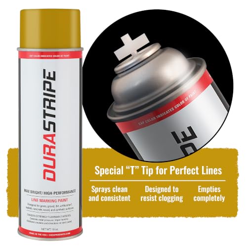 Image of Athletic Field Marking Paint - 2 Cases of 12 T-Tip Spray Cans (24 Total), 18 oz Each - Bright, Durable Field Striping Paint (Old Gold)
