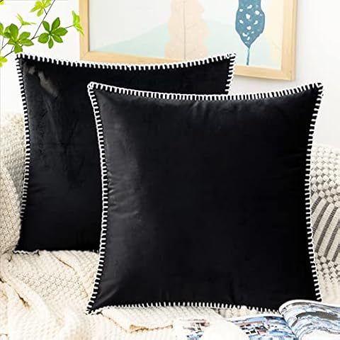 GAWAMAY Decorative Soft Velvet Throw Pillow Cover 22"x22" Pack of 2 Square Cushion Covers, Farmhouse Fall Pillowcase for Sofa Couch Living Room Bedroom Accent Chair Home Decor Car (55x55cm) Black Cover