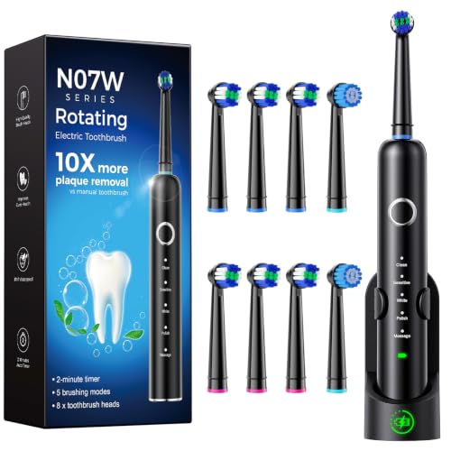 Novalun Cepillo de Dientes Eléctrico de Rotación para Adultos Niños, Negro