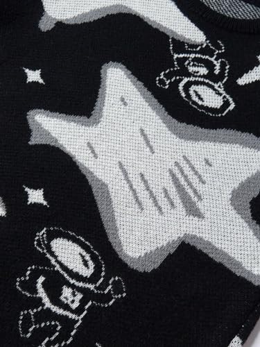 WDIRARA Men's Retro Star Print Sweater Crewneck Long Sleeve Pullover Tops4