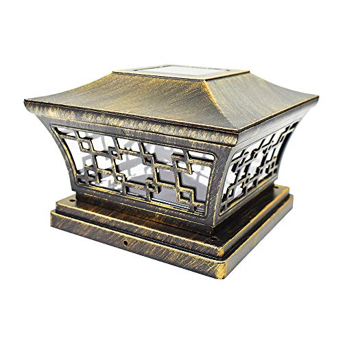 iGlow 8 Pack Vintage Bronze 6 x 6 Solar Post Light SMD LED Deck Cap Square Fence Outdoor Garden Landscape PVC Vinyl Wood