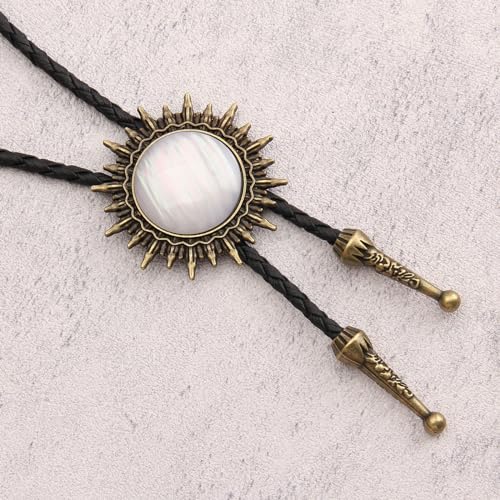 Image of Jeilwiy Bolo Tie for Men Western Cowboy Tie Necklace Gold Bolo Tie Leather Necktie Halloween Tie Accessories for Women