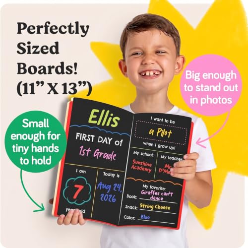 Chalkola My First Day of School Sign Board with 3 Liquid Chalk Markers | 13”x11” Double-Sided & Reusable Chalkboard Sign - 1st and Last Day - Back to School Board for Kindergarten, Preschool Kids