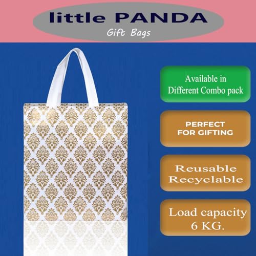 Image of little PANDA Canvas Shopping Carry Bag for Wedding Return Gifts Bags for festive Occassion, White Printed