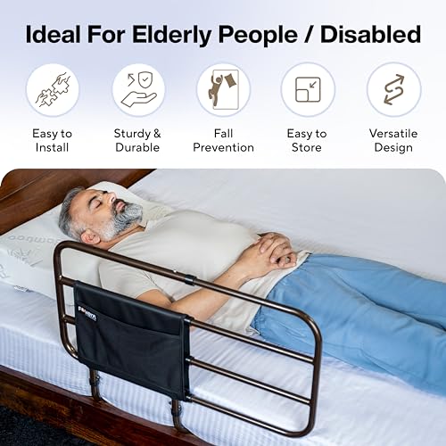 Image of FOVERA Adjustable Bed Safety Rail for Adults, Elderly, Seniors & Surgery Patients - Assist Bar with Storage Pocket for Fall Prevention, Fits Any Bed & Eases Getting in & Out of Bed (Made in India)