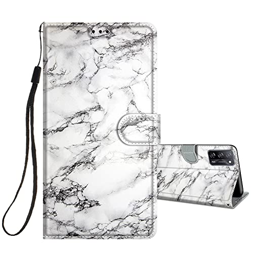 HopMore Cover a Libro per Oppo A54S | A16 | A16S | A55 5G | A53s 5G in Pelle con Silicone Morbido Custodie Oppo A16 | A16S Portafoglio Disegni Custodia Antiurto 360 Gradi Case - Marmo Bianco