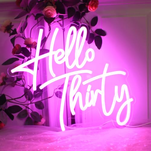 Image of Hello Thirty 30th Birthday Neon Signs Led Neon Light Happy Birthday Party Neon Light for Anniversary Room Wall Decor with Dimmable Switch and USB Powered Neon Lignts