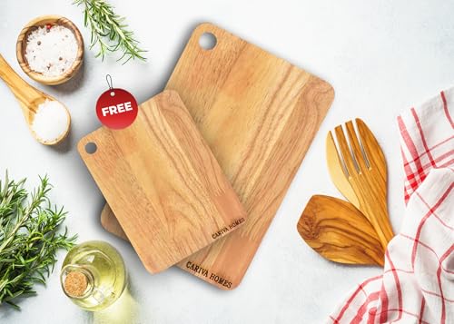 Image of Wooden Chopping Board 22 x 32 CM - Durable Cutting Board for Kitchen Rectangular Shape - Knife Friendly Wood for Vegetables, Fruits Include Free 22 X 18 CM Chopping Board Inside (Beige18)