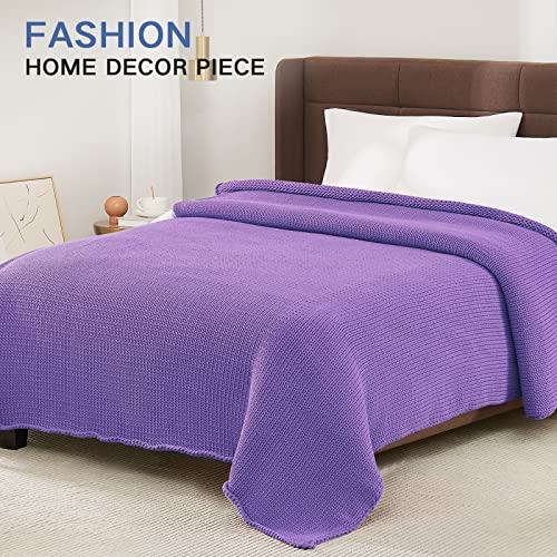 Guohaoi Knitted Weighted Blanket for Adults (Purple 60"x80" 25lbs) No Beads Cooling Throw Blanket for Hot Sleepers, Home Decor Breathable Chunky Knit Heavy Blanket Use on Queen/King Size Bed