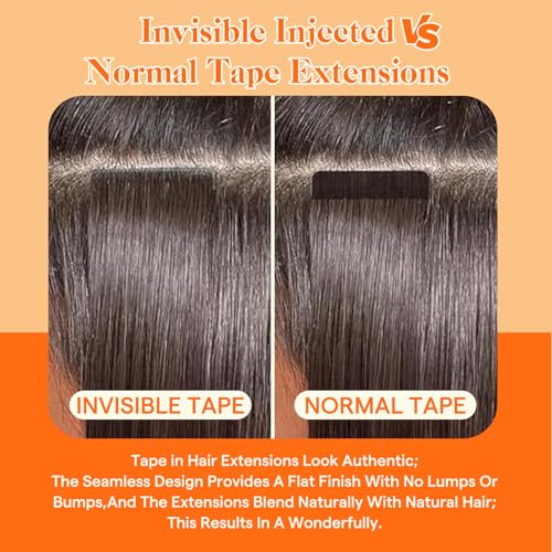 Image of Full Shine Invisible Injected Tape in Hair Extensions Human Hair Color 330 Orange Virgin Injection Seamless Tape in Hair Extensions 10Grams 5PCS Straight Brazilian Extension 16 Inch for Cosplay
