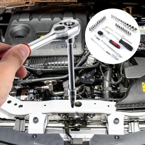 46PCS Ratchet Socket Set 1/4" Drive Socket Wrench Set with Bit Extension Bar Metric Ratchet Wrench Tool for DIY Car Repair 6 46PCS Ratchet Socket Set 1/4" Drive Socket Wrench Set with Bit Extension Bar Metric Ratchet Wrench Tool for DIY Car Repair - Image 6