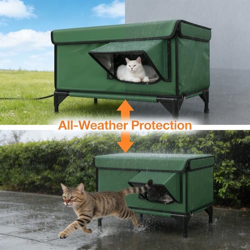 Cuccia riscaldata per gatti, isolata e resistente alle intemperie, con porta di fuga, per gatti randagi