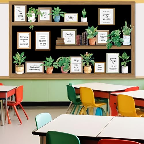 Bookshelf Bulletin Board Set Back to School Plant Motivational Classroom Decoration Reading Poster Potted Plant Back to School Cutouts for Library Office Chalkboard Wall Door Decor Supply — view 6