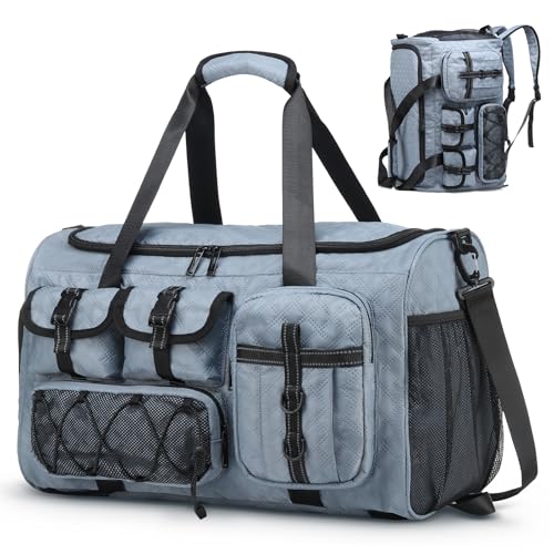Gym Bag for Men Women, 40L Sport Duffel Bag, Anti-Theft Overnight Backpack W/Shoe Compartment for Fitness Travel, Light Blue
