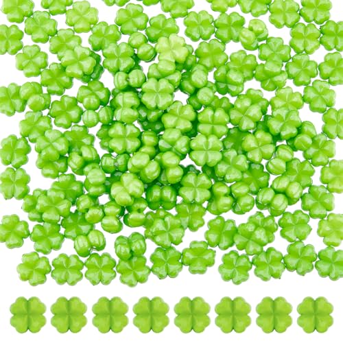 DICOSMETIC 200Pcs Clover Bead Faceted Acrylic Clover Beads St. Patrick's Day Shamrock Opaque Acrylic Beads Small Four Leaf Clover Beads Lime Green Crafting Beads for Jewelry Making Hole: 1mm