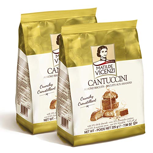 Cantuccini Biscotti by Matilde Vicenzi | Gourmet Italian Almond Mini Biscotti Cookies| Made in Italy | 7.94oz (225g) Bag-2 Pack | All-Natural, Kosher, Dairy