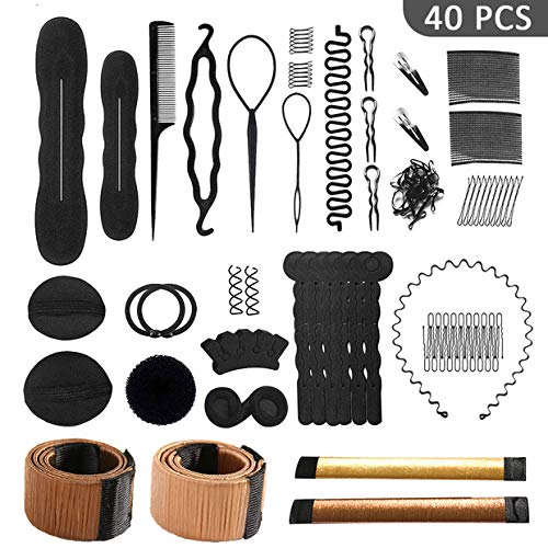 40 Pcs Hair Styling Accessories Kit Set Bun Maker Hair Braid Tool for Making DIY Hair Styles Black Magic Hair Twist Styling Accessories for Girls or Women (A)