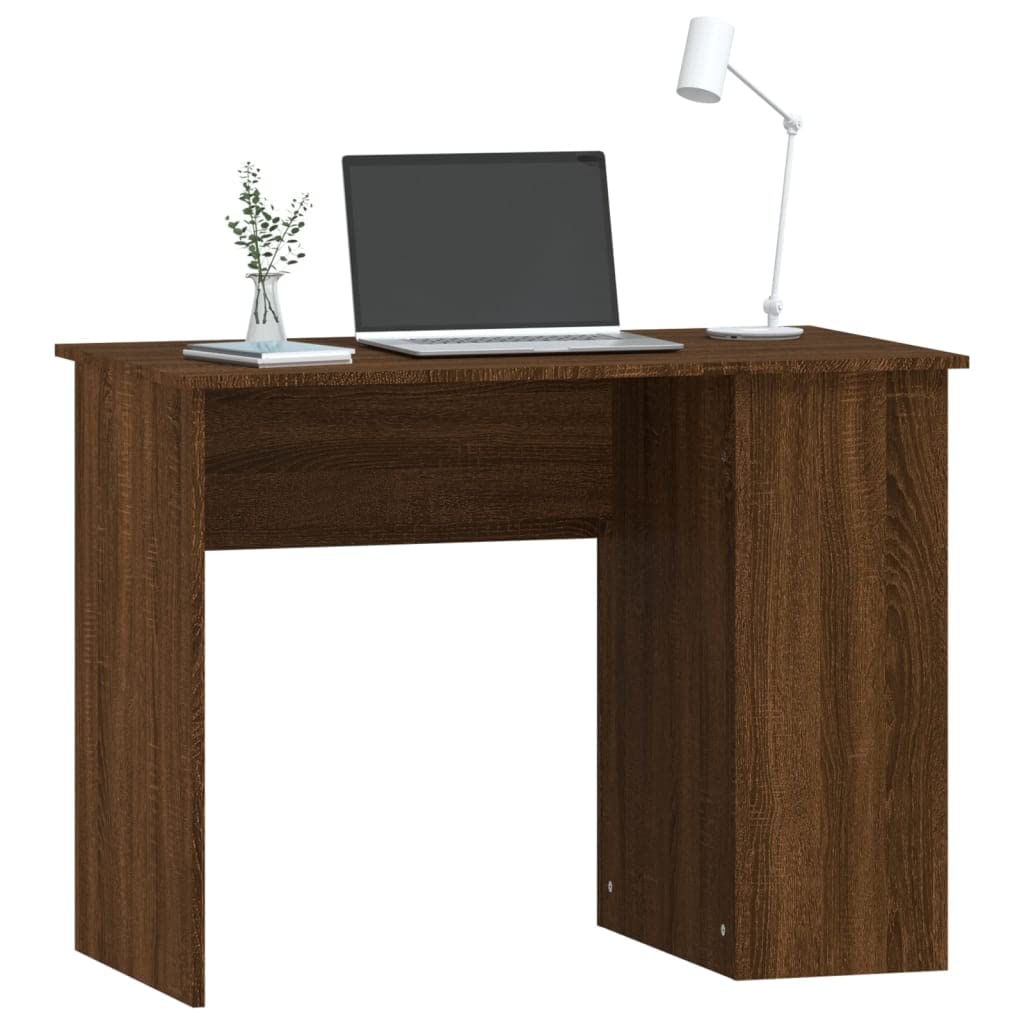 Scrivania marrone effetto rovere 100 x 55 x 75 cm, materiale in legno, moderno computer desk con 2 scomparti per casa, ufficio, giochi, cameretta dei bambini, ideale per piccoli spazi