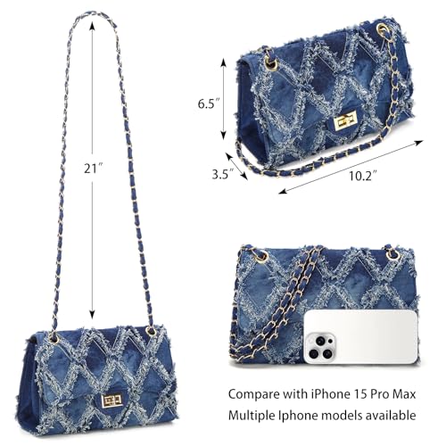 Image of Quilted Leather Crossbody Bags for Women Trendy Ladies Shoulder Purse Satchel HandBag with Chain Strap