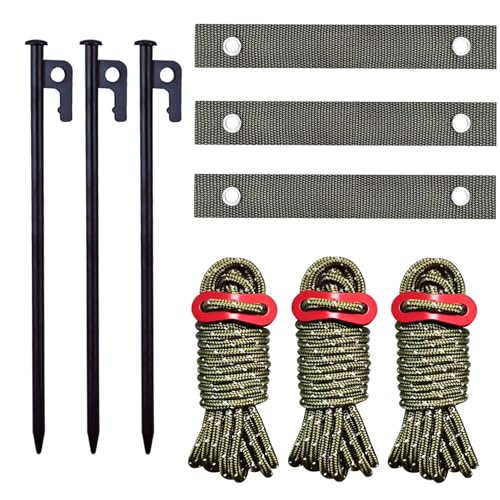 Tree Stake Kit, Heavy Duty Garden Stakes Kit Including 3 Pieces 11.8 Inches Steel Tree Stakes, 3 Pieces 15.8 Inches Tree Straps and 3 Rolls 13.1 Feet Ropes (3sets-Tree Stake)
