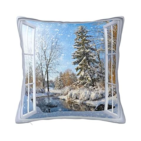 Snow Scene Snowflake World Forest Tree Throw Pillow Case Winter Square Cushion Cover Standard Pillowcase For Home Decor Sofa Bedroom Livingroom 18 X 18 Inch Cover