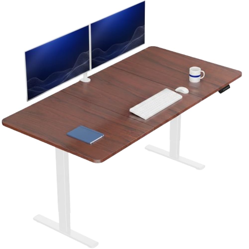 VIVO Dark Walnut 71 x 36 in Standing Desk, DESK-KIT-1W7D-36 | Electric, Holds 220 lbs, Sit Stand, Height Adjustable, Extra Deep Table Top, Memory Presets, 1B Series, White Frame