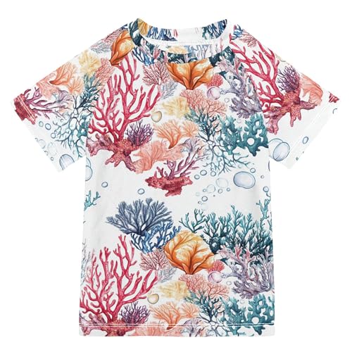 Aesthetic Cyanea Capillata White Girls Bathing Suit UV Protection Girl Swim Rashguard Swimwears Athletic Shirt for Toddler Boy 7-8Y