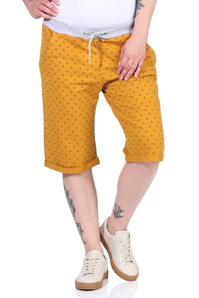 simaranda Damen Bermuda Shorts Kurze Baumwoll-Hose mit Stretch – Bequeme Einheitsgröße (36-42) – Elastischer Bund & Kordelzug – Casual Sommerhose Knie-lang 1818