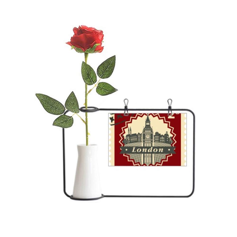 Vase de décoration bouteille Big Ben Londres et rose artificielle à suspendre