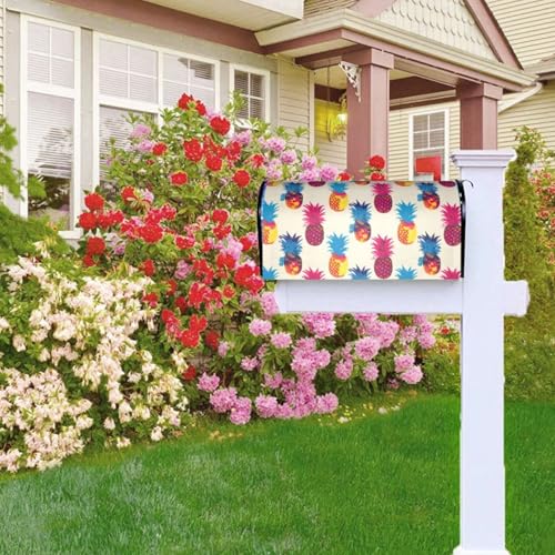 Image of Hawaii Tropical Pineapples Mailbox Cover Magnetic Summer Waterproof Mailbox Wraps Post Letter Box Decor 25.5x21 in