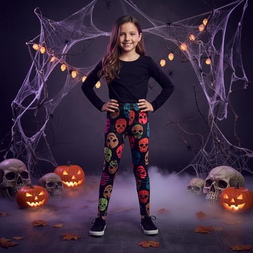 Girls Halloween Legging Spider Web Skull Print Leggings Fancy Costume 3-13 Years2