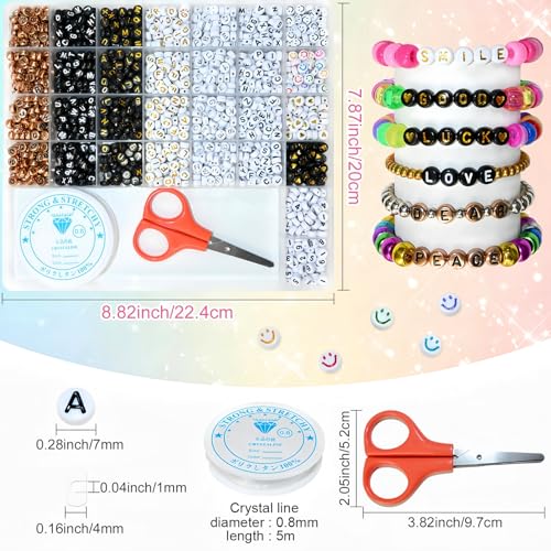 Image of Amaney 1500 Pieces 6 Colors 4x7mm Round Acrylic Alphabet Letter Beads A-Z Mixed and Crystal Line for Jewelry Making