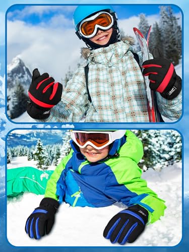 Image of SATINIOR 2 Pairs Kids Waterproof Winter Snow Gloves Ski Gloves for Boy Girl Outdoor Warm Thickening Snowboard