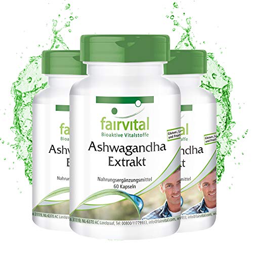 fairvital Ashwagandha kapsule, 180 kapsula (60 x 3), VISOKA DOZA, 1000mg ekstrakta Ashwagandhe 12:1 po dnevnoj dozi, 5% withanolida, VEGAN, Withania Somnifera