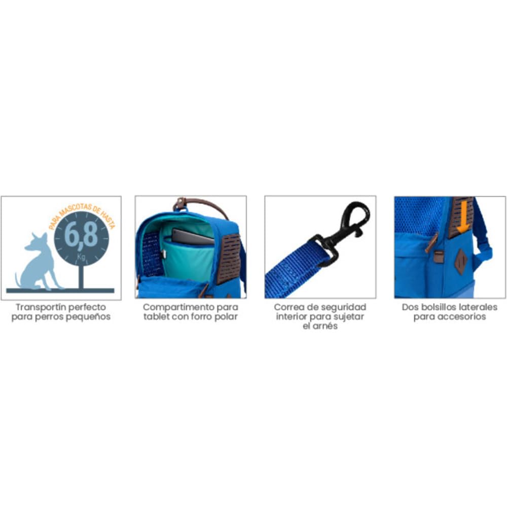 Kurgo Nomad Mochila Transportín, Azul | Apta para Avión, Fondo Impermeable, Bolsillo para Tablet, Para Perros Pequeños