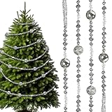 Jenaai 6.5ft Mercury Glass Christmas Ball Garland Ornament Embossed Silver Vintage Xmas Tree Garland Decoration Shiny Ball String Hanging Ornament for Christmas Tree Mantle Window Party